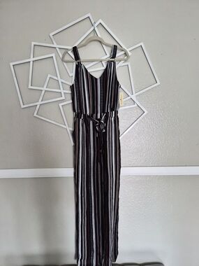 Vertical Stripe Sleeveless Maxi Dress with Tie Waist
